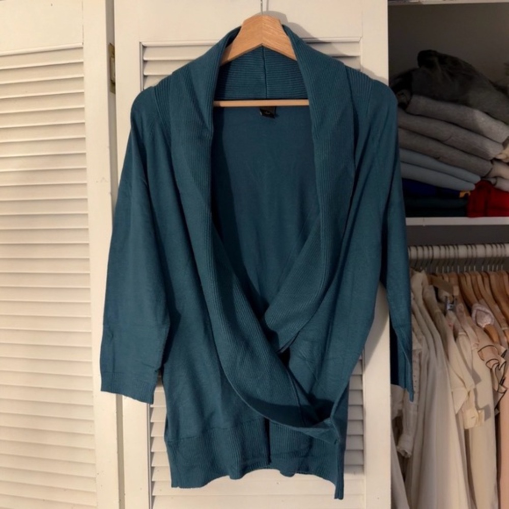 Ann Taylor Knit Wrap Cardigan | Teal | L | Y2K